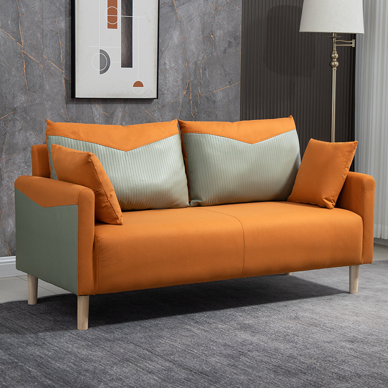 Contemporary Sofa with 2 Pillows Square Arm Living Room Seating Orange Green Clearhalo 'furn' 'furn_sofas' 'Furniture' 'Living Room Furniture' 'Sofa' 'sofas' 6855160