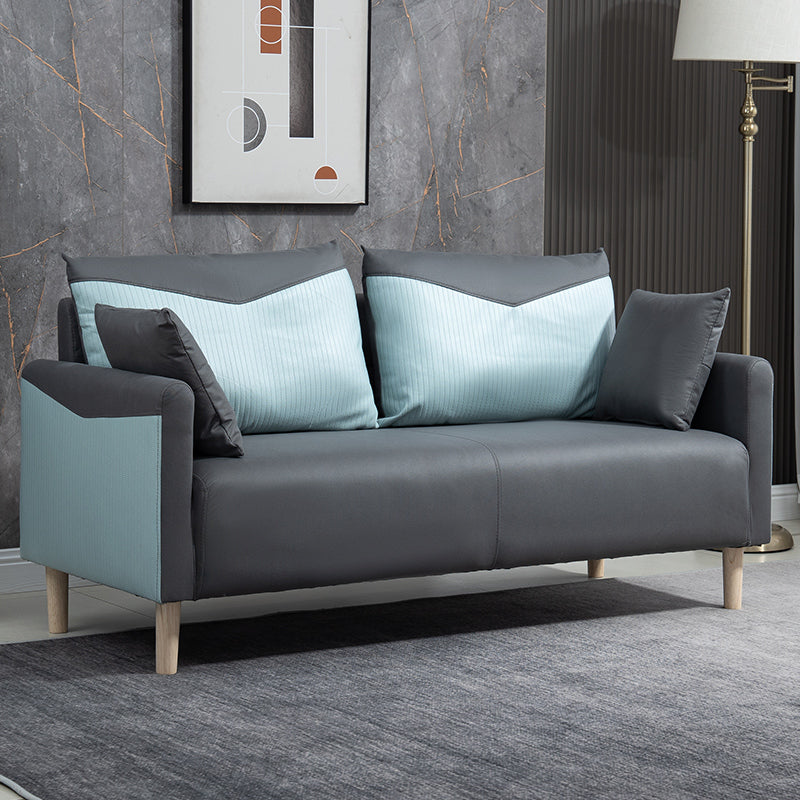 Contemporary Sofa with 2 Pillows Square Arm Living Room Seating Gray-Blue Clearhalo 'furn' 'furn_sofas' 'Furniture' 'Living Room Furniture' 'Sofa' 'sofas' 6855163