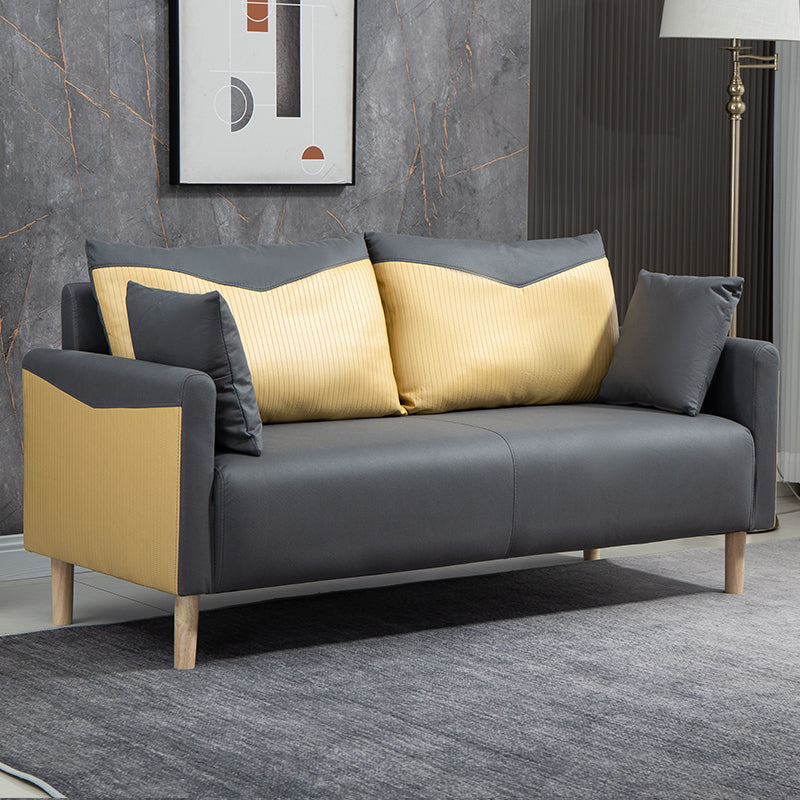 Contemporary Sofa with 2 Pillows Square Arm Living Room Seating Dark Gray-Yellow Clearhalo 'furn' 'furn_sofas' 'Furniture' 'Living Room Furniture' 'Sofa' 'sofas' 6855165