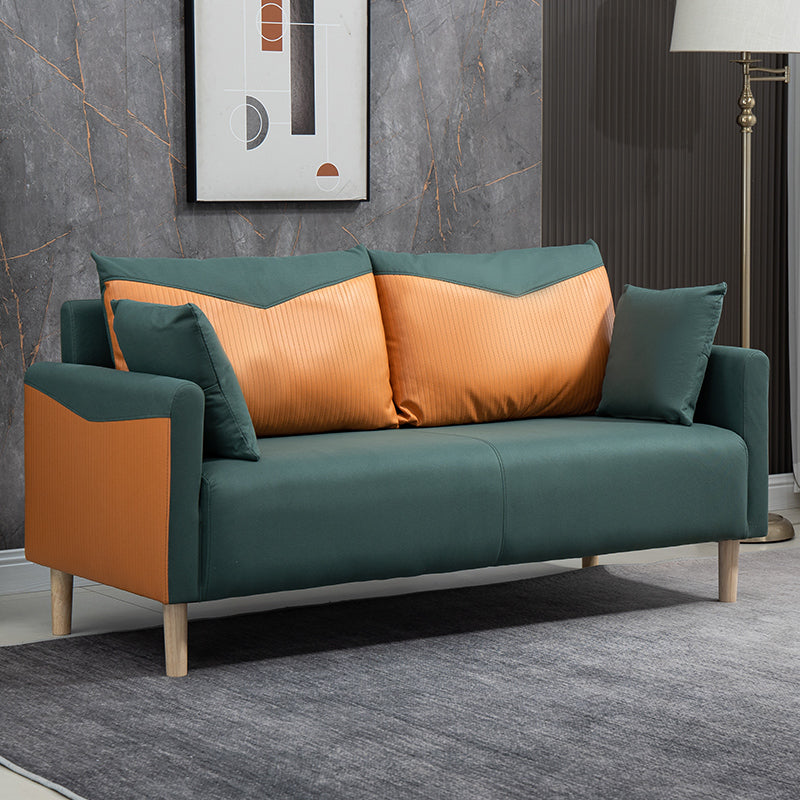 Contemporary Sofa with 2 Pillows Square Arm Living Room Seating Green Orange Clearhalo 'furn' 'furn_sofas' 'Furniture' 'Living Room Furniture' 'Sofa' 'sofas' 6855167