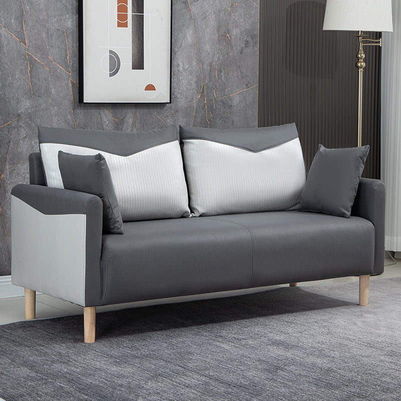 Contemporary Sofa with 2 Pillows Square Arm Living Room Seating Dark Grey Light Grey Clearhalo 'furn' 'furn_sofas' 'Furniture' 'Living Room Furniture' 'Sofa' 'sofas' 6855168