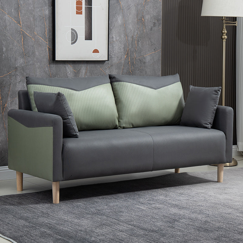 Contemporary Sofa with 2 Pillows Square Arm Living Room Seating Grey Green Clearhalo 'furn' 'furn_sofas' 'Furniture' 'Living Room Furniture' 'Sofa' 'sofas' 6855169