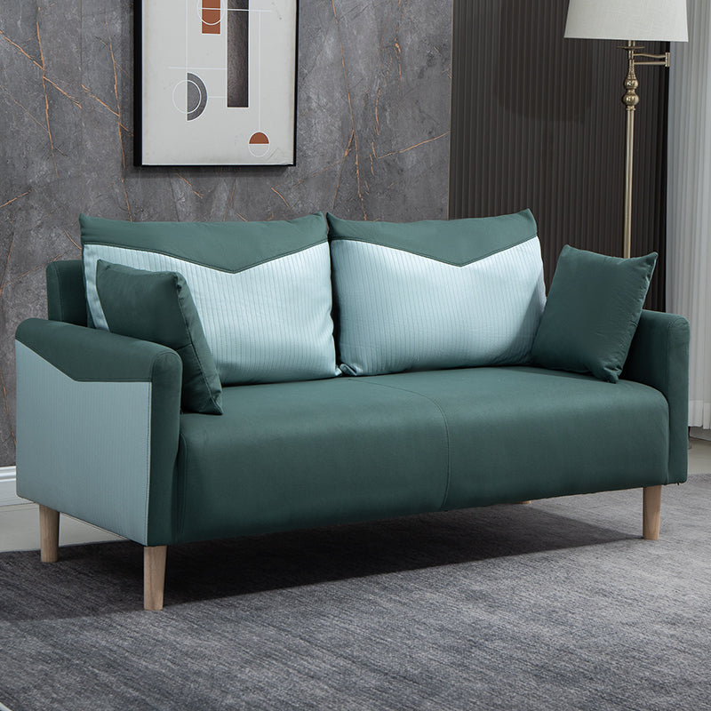 Contemporary Sofa with 2 Pillows Square Arm Living Room Seating Green + Blue Clearhalo 'furn' 'furn_sofas' 'Furniture' 'Living Room Furniture' 'Sofa' 'sofas' 6855170