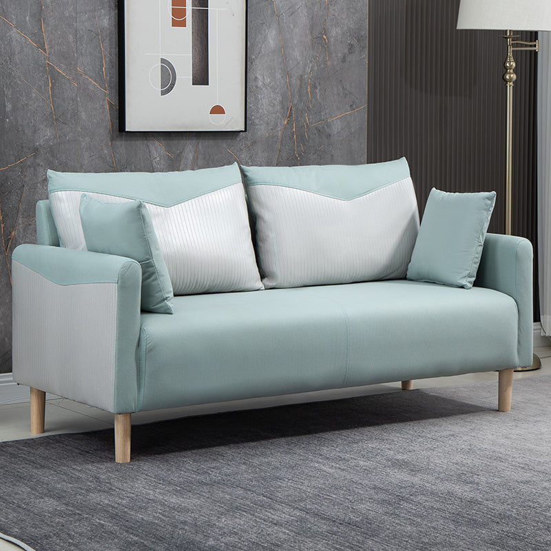 Contemporary Sofa with 2 Pillows Square Arm Living Room Seating Light Blue-Grey Clearhalo 'furn' 'furn_sofas' 'Furniture' 'Living Room Furniture' 'Sofa' 'sofas' 6855171