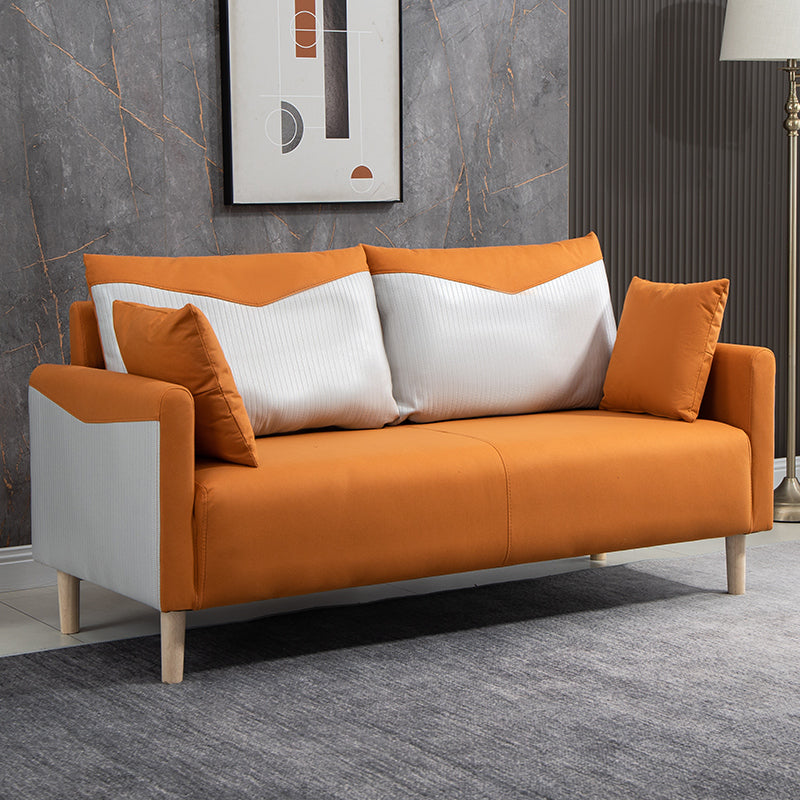 Contemporary Sofa with 2 Pillows Square Arm Living Room Seating Orange Light Grey Clearhalo 'furn' 'furn_sofas' 'Furniture' 'Living Room Furniture' 'Sofa' 'sofas' 6855172
