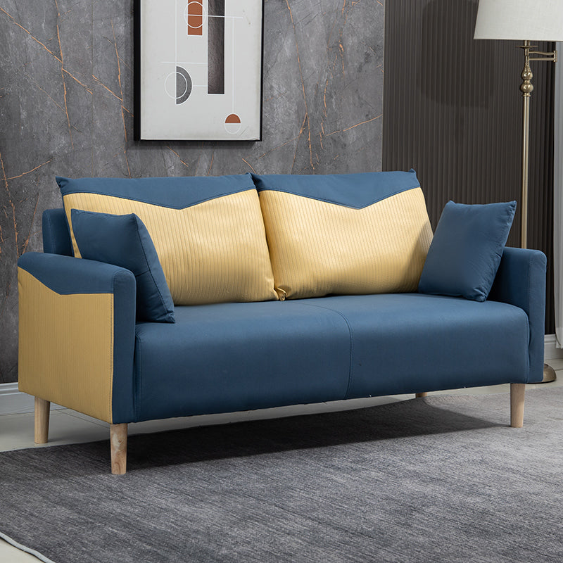 Contemporary Sofa with 2 Pillows Square Arm Living Room Seating Dark Blue-Yellow Clearhalo 'furn' 'furn_sofas' 'Furniture' 'Living Room Furniture' 'Sofa' 'sofas' 6855173