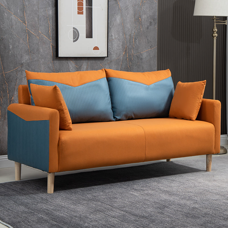 Contemporary Sofa with 2 Pillows Square Arm Living Room Seating Blue-Orange Clearhalo 'furn' 'furn_sofas' 'Furniture' 'Living Room Furniture' 'Sofa' 'sofas' 6855174