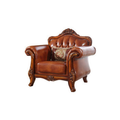 Soluido divano a braccio rotondo in pelle in pelle in pelle in pelle in marrone