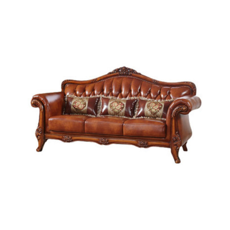 Soluido divano a braccio rotondo in pelle in pelle in pelle in pelle in marrone