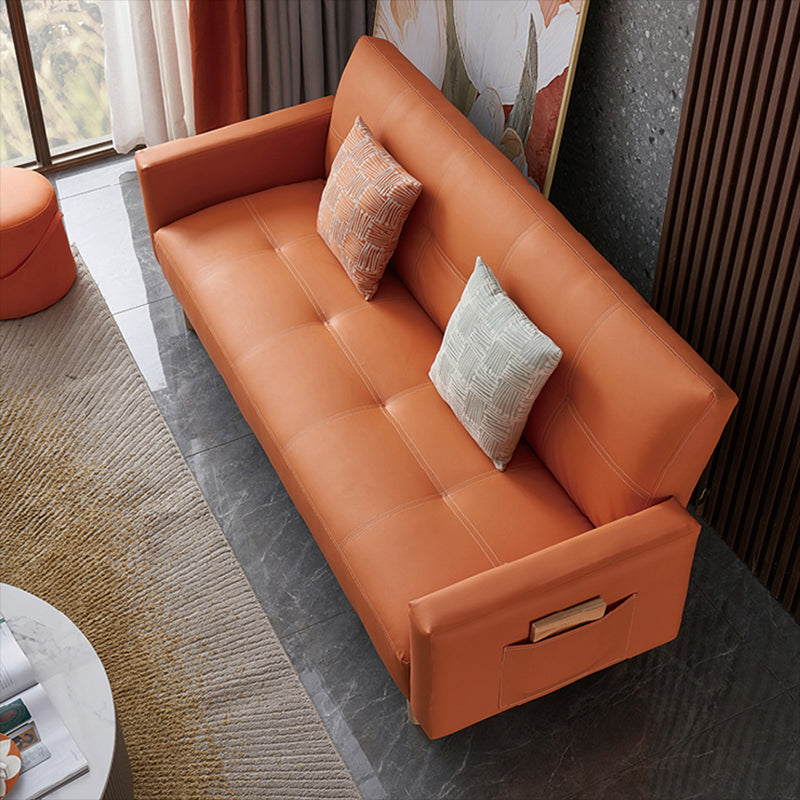 Contemporary Tufted Square Arm Living Room Faux Leather with Storage Seating