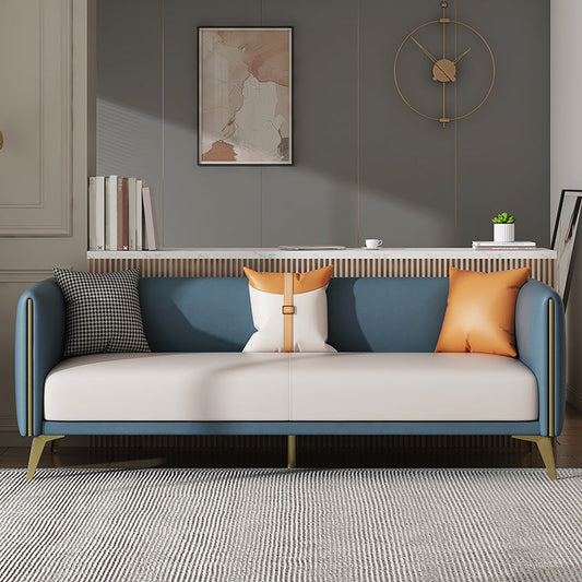 Wooden Square Arms Sofa Pillows Included Back Settee with Metal Legs