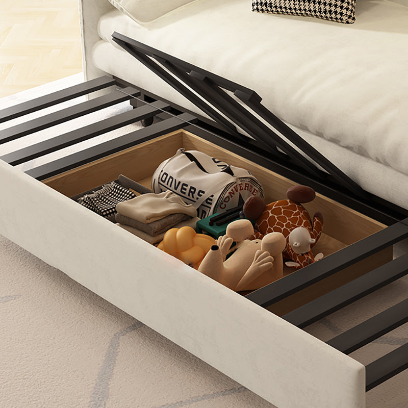 ベージュのストレージソファを備えたフェイクレザーソファベッドコンバーチブル