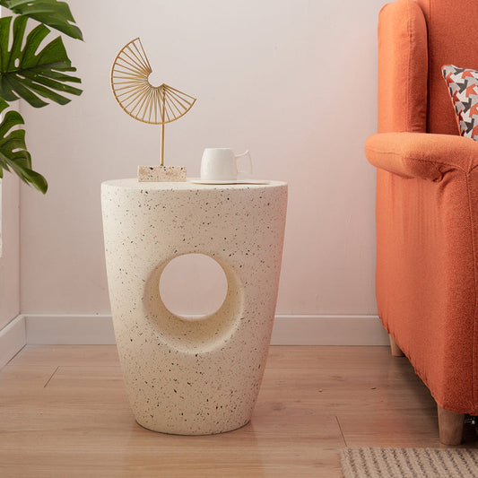 14.2" W x 14.2" D x 18.5" H Accent Side Table Cement with A Hole Corner Table in White