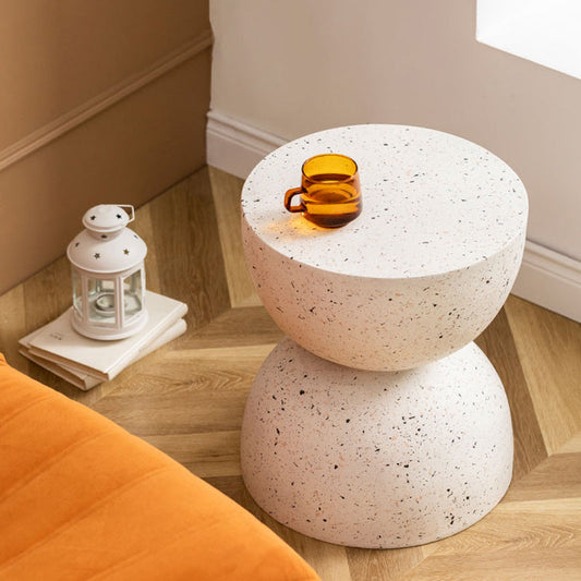 Double Semicircle Shape Side End Snack Table White Cement Corner Table