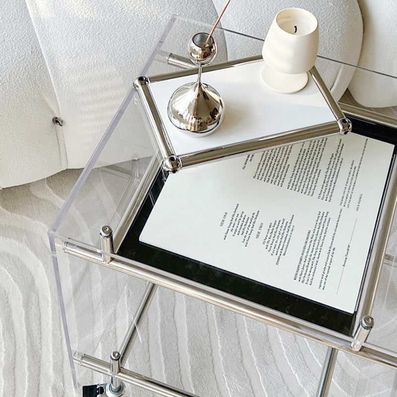 Contemporary Plastic Rectangular End Table Double Tier Corner Table with Storage