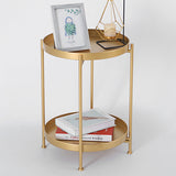 Round Shape Accent Side Table Metal Contemporary with Storage End Table