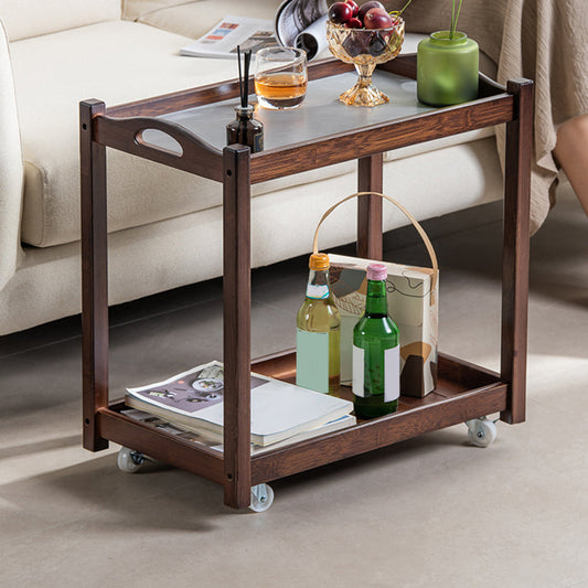 Legno massiccio contemporaneo 4 gambe quadrate a doppio livello tavolino