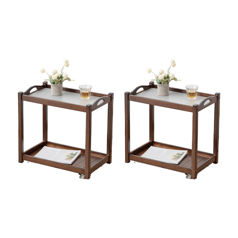 Legno massiccio contemporaneo 4 gambe quadrate a doppio livello tavolino