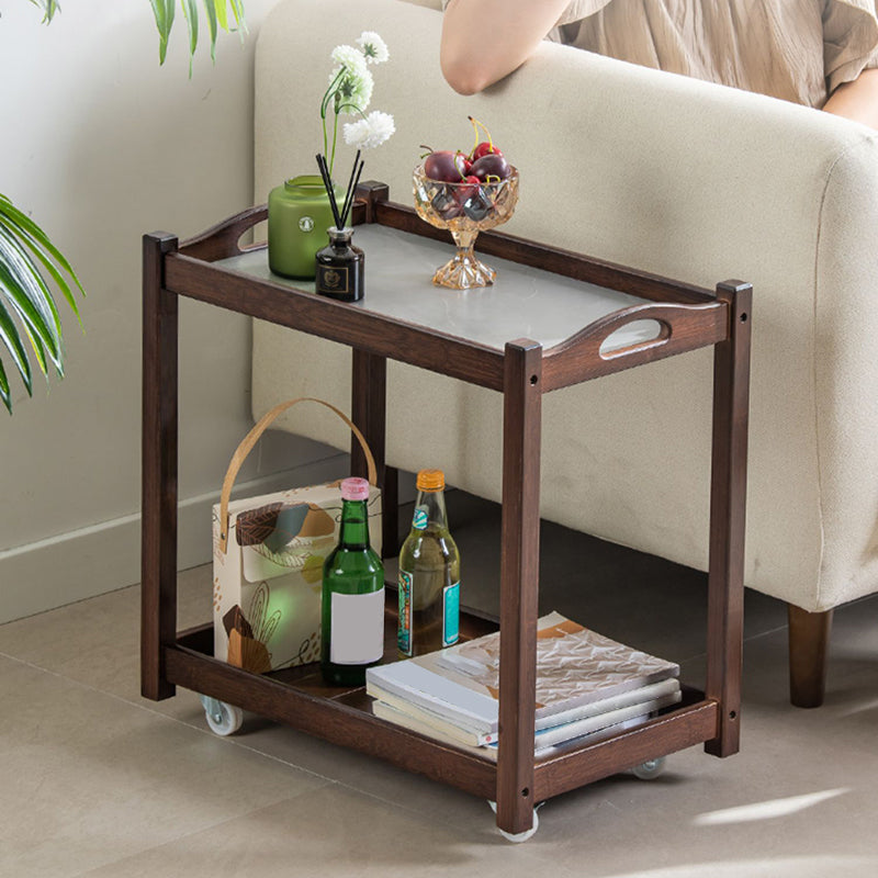 Legno massiccio contemporaneo 4 gambe quadrate a doppio livello tavolino