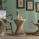 Farmhouse Bamboo Accent Side Table Geometric End Slide Table