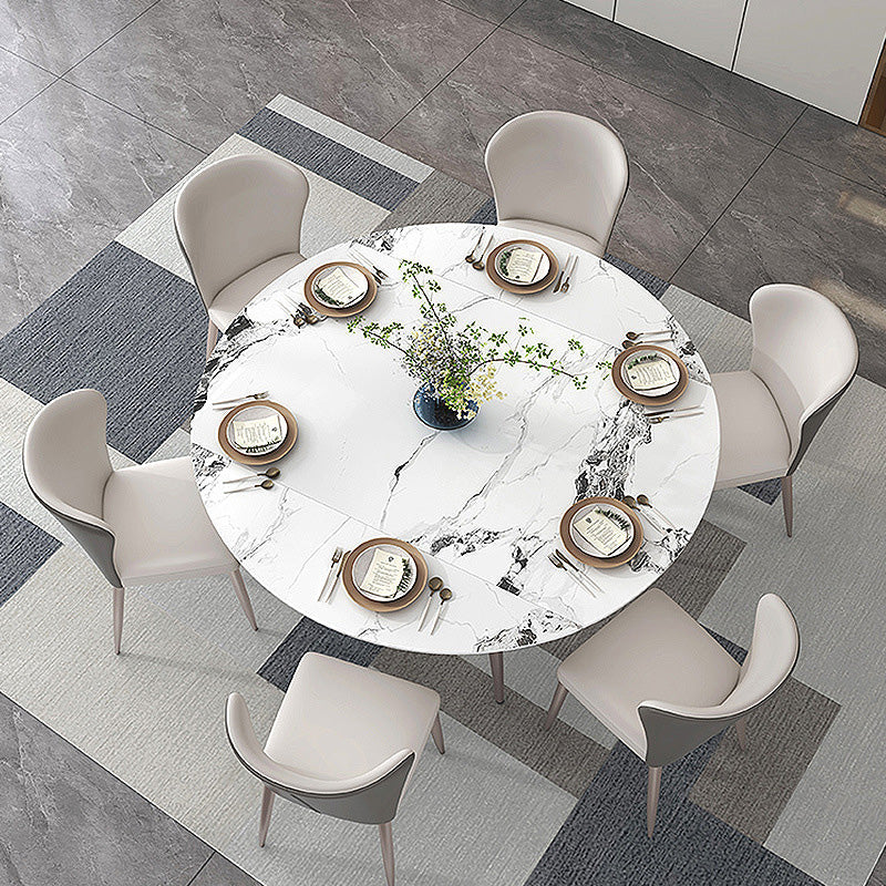Mesa de comedor contemporánea con base metálica Mesa de comedor de piedra rectangular