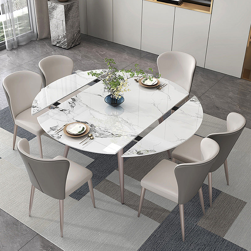 Mesa de comedor contemporánea con base metálica Mesa de comedor de piedra rectangular