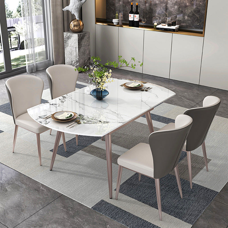 Mesa de comedor contemporánea con base metálica Mesa de comedor de piedra rectangular