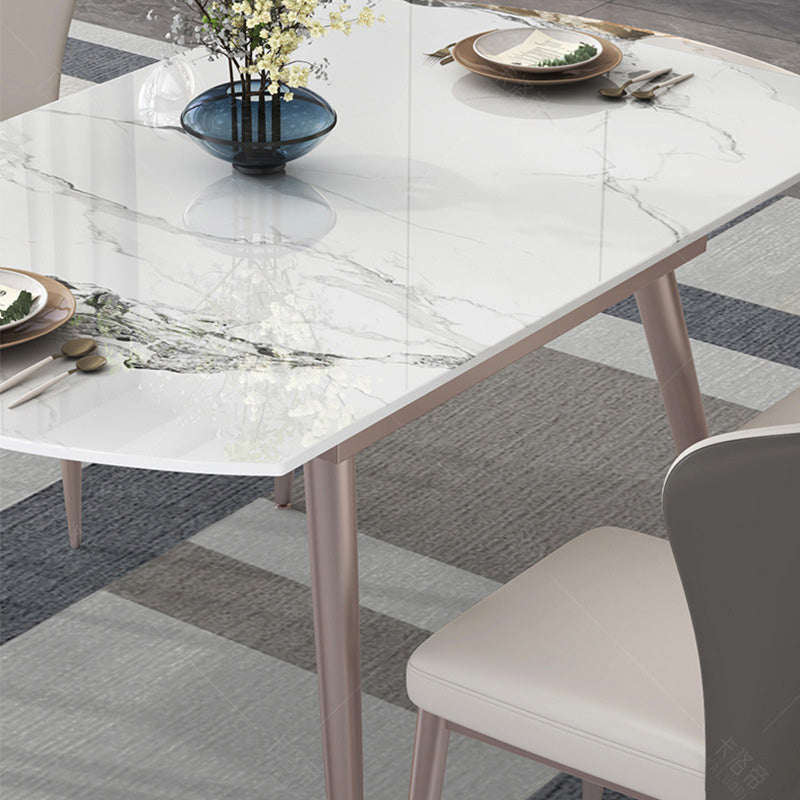 Mesa de comedor contemporánea con base metálica Mesa de comedor de piedra rectangular
