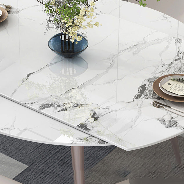 Mesa de comedor contemporánea con base metálica Mesa de comedor de piedra rectangular