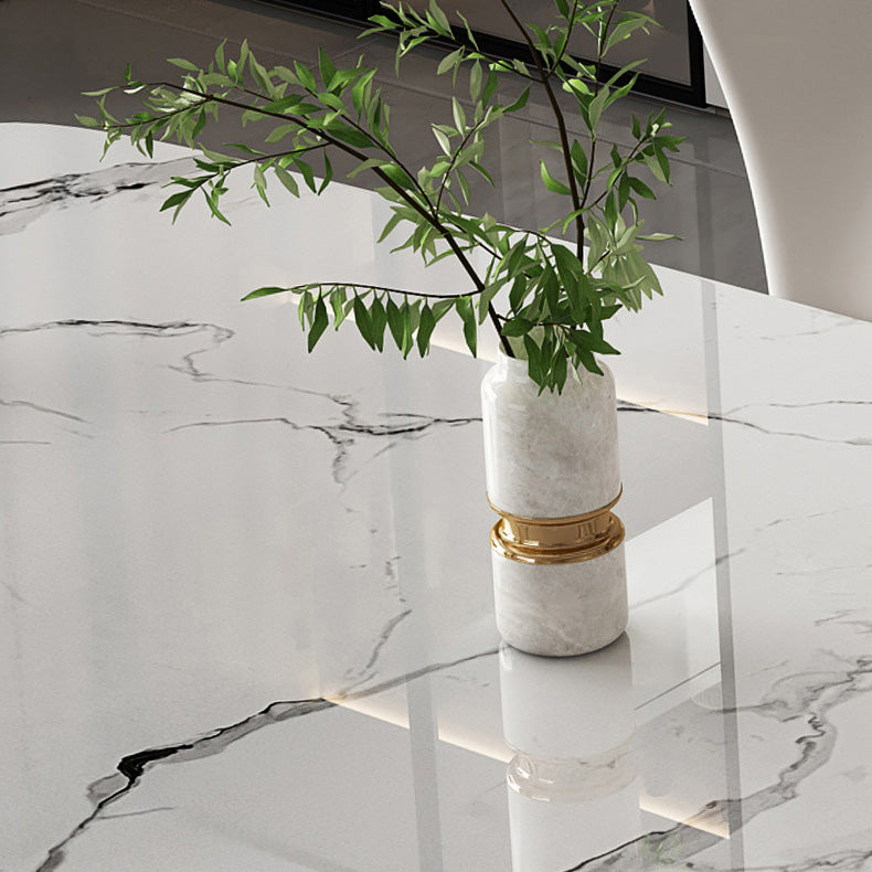 Mesa de comedor contemporánea con base metálica Mesa de comedor de piedra rectangular