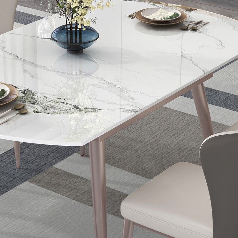 Mesa de comedor contemporánea con base metálica Mesa de comedor de piedra rectangular