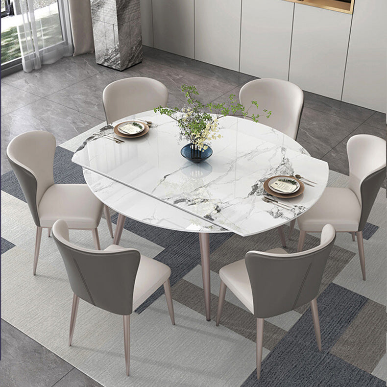 Mesa de comedor contemporánea con base metálica Mesa de comedor de piedra rectangular