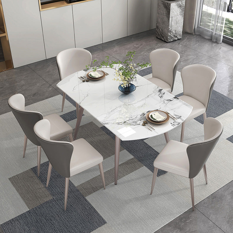 Mesa de comedor contemporánea con base metálica Mesa de comedor de piedra rectangular