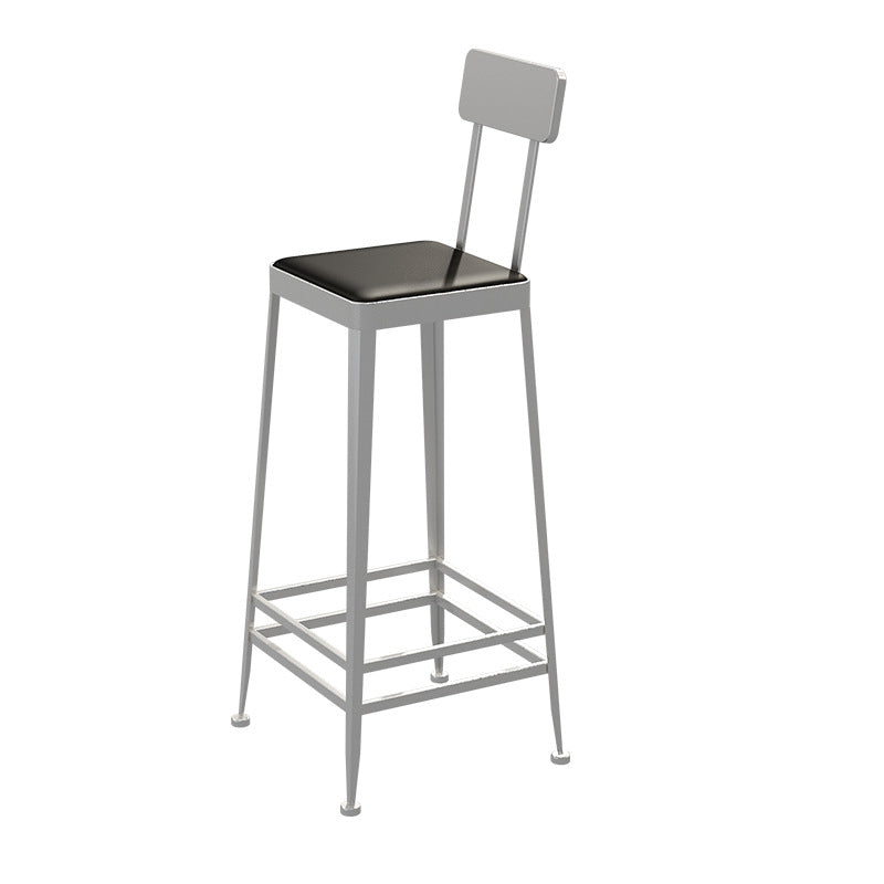 Glam Backrest Armless Counter Stool Iron Bar Stool with Cushion and Pedal for Cafe Silver 1 Piece Bar Stool(30"H) Clearhalo 'Bar Furniture' 'Bar Stools' 'bar_stools' 'furn' 'furn_bar_stools' 'Furniture' 'Kitchen & Dining Furniture' 6856876