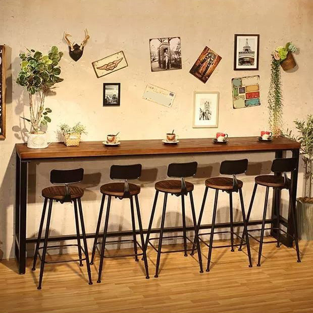 Industrial Rectangle Bar Height Table Solid Wood Bar Height Bistro Bar Desk 86.6"L x 15.7"W x 41.3"H Without Chairs Clearhalo 'Bar Furniture' 'Bar Tables' 'bar_tables' 'furn' 'furn_bar_tables' 'Furniture' 'Kitchen & Dining Furniture' 6857202