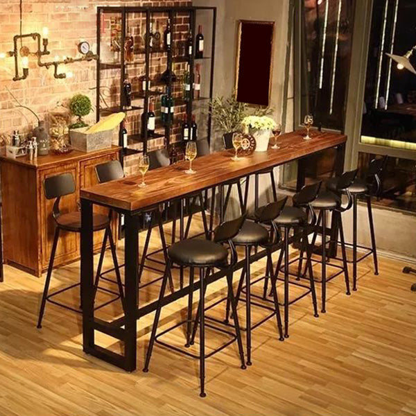 Industrial Rectangle Bar Height Table Solid Wood Bar Height Bistro Bar Desk 98.4"L x 15.7"W x 41.3"H Without Chairs Clearhalo 'Bar Furniture' 'Bar Tables' 'bar_tables' 'furn' 'furn_bar_tables' 'Furniture' 'Kitchen & Dining Furniture' 6857206
