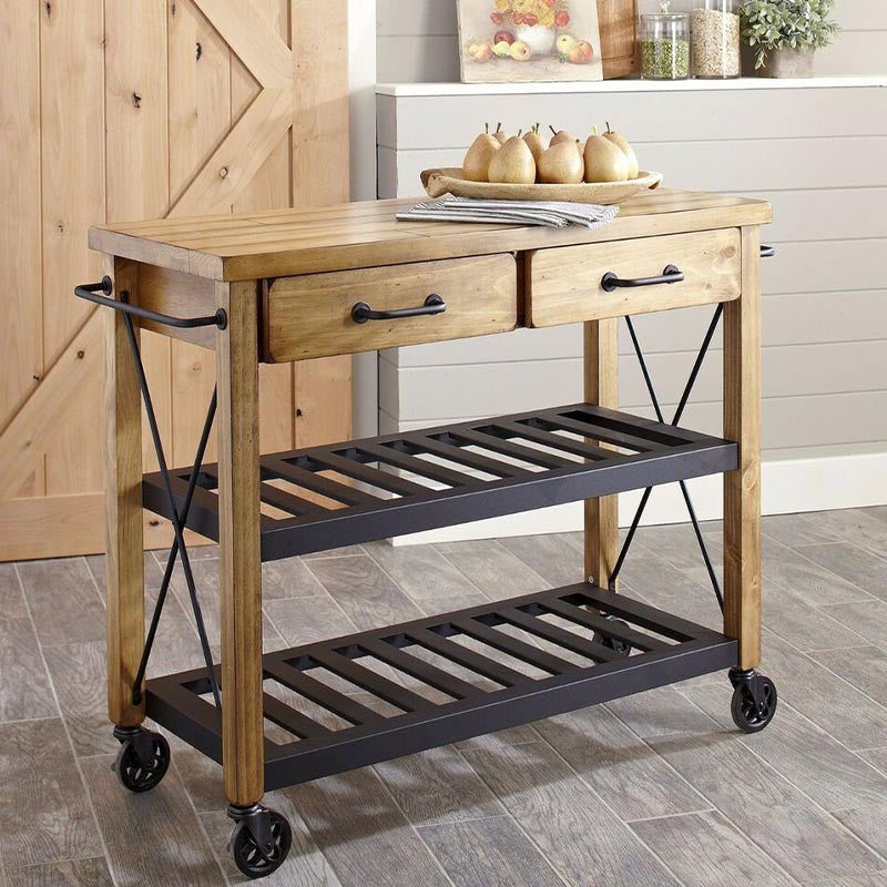 Massief houten glooiende keukeneiland moderne keuken trolley met handdoekrek