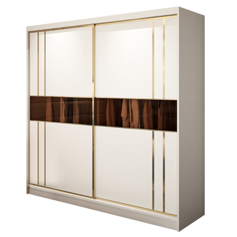 Contemporary Soft Close Doors Wardrobe Cabinet White Wood Sliding Doors with Shelves
