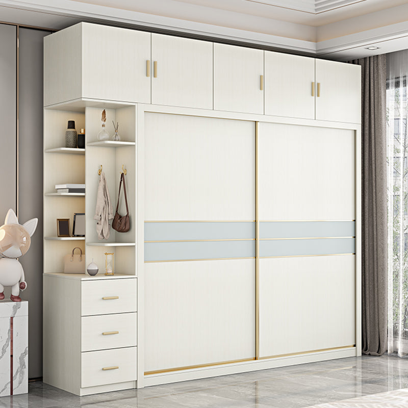 Contemporary Freestanding Wood Wardrobe Sliding Soft Close Doors in White Clearhalo 'Armoires & Wardrobes' 'armoires_wardrobes' 'Bedroom Furniture' 'furn' 'furn_armoires_wardrobes' 'Furniture' 6857412