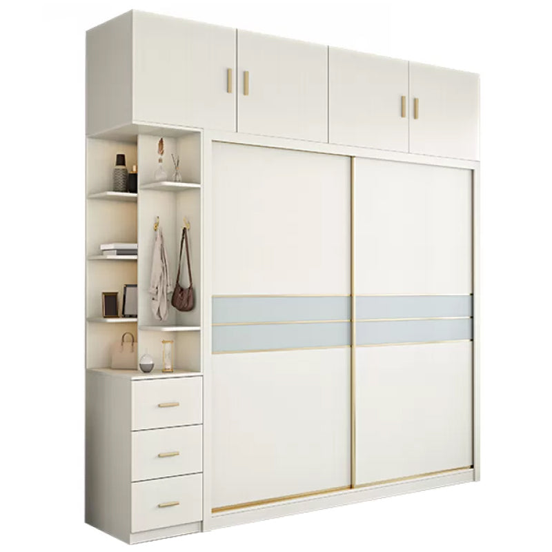 Contemporary Freestanding Wood Wardrobe Sliding Soft Close Doors in White Armoire & Side Cabinet & Top Cabinet Clearhalo 'Armoires & Wardrobes' 'armoires_wardrobes' 'Bedroom Furniture' 'furn' 'furn_armoires_wardrobes' 'Furniture' 6857413