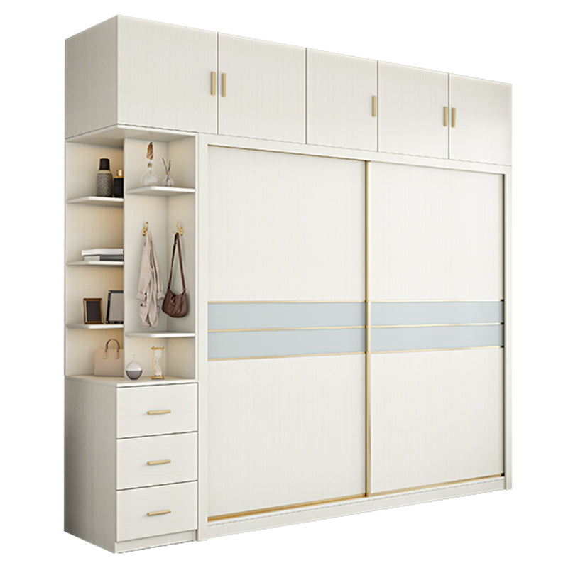 Contemporary Freestanding Wood Wardrobe Sliding Soft Close Doors in White Armoire & Side Cabinet & Top Cabinet Clearhalo 'Armoires & Wardrobes' 'armoires_wardrobes' 'Bedroom Furniture' 'furn' 'furn_armoires_wardrobes' 'Furniture' 6857414