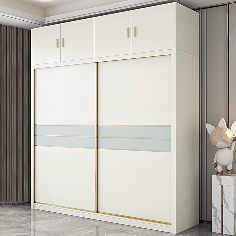 Contemporary Freestanding Wood Wardrobe Sliding Soft Close Doors in White Clearhalo 'Armoires & Wardrobes' 'armoires_wardrobes' 'Bedroom Furniture' 'furn' 'furn_armoires_wardrobes' 'Furniture' 6857415