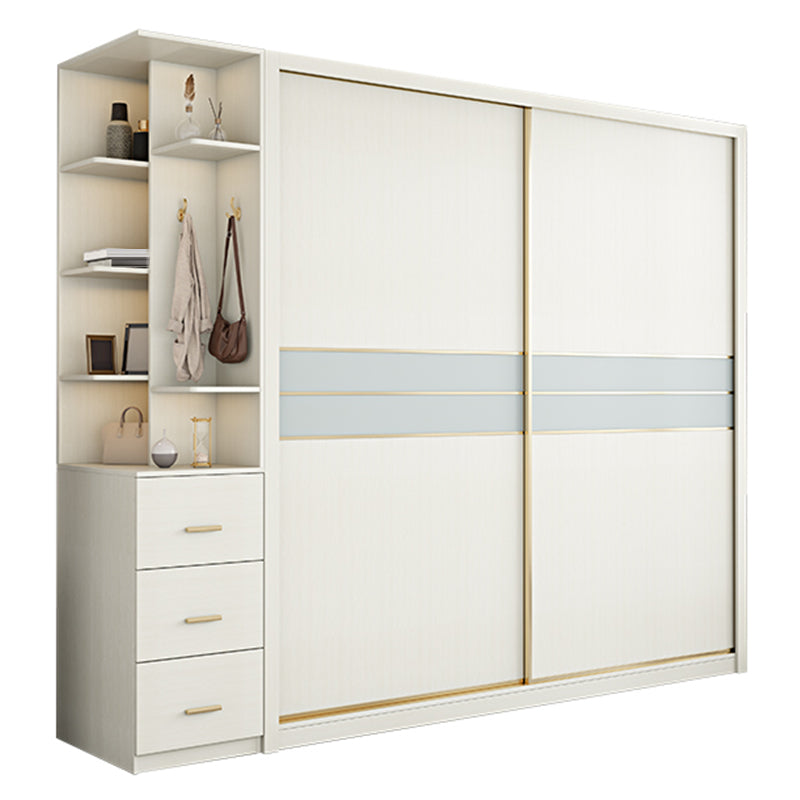 Contemporary Freestanding Wood Wardrobe Sliding Soft Close Doors in White Armoire with Side Cabinet Clearhalo 'Armoires & Wardrobes' 'armoires_wardrobes' 'Bedroom Furniture' 'furn' 'furn_armoires_wardrobes' 'Furniture' 6857416