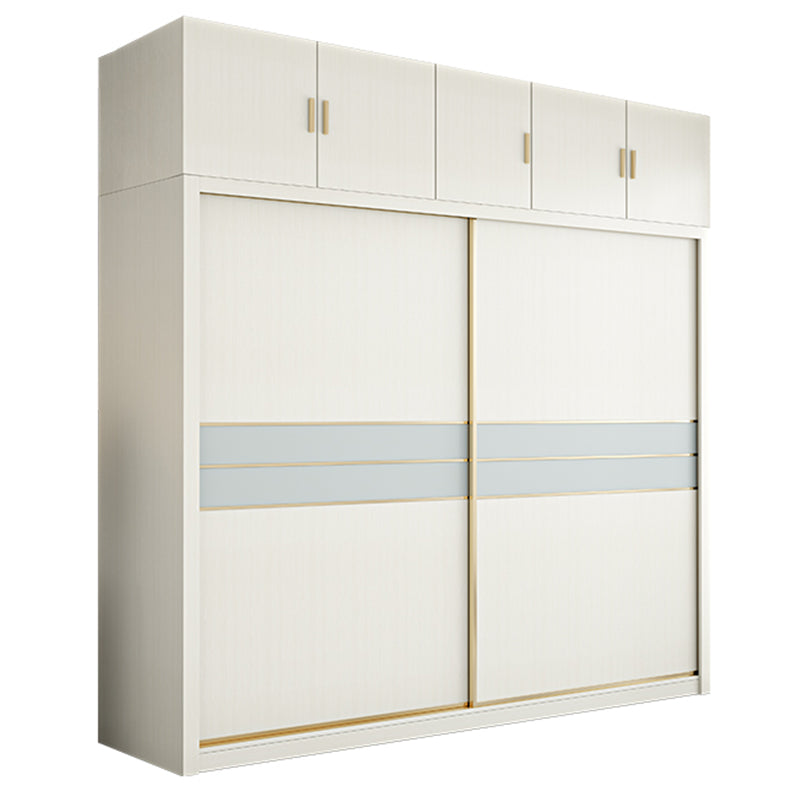Contemporary Freestanding Wood Wardrobe Sliding Soft Close Doors in White Armoire with Top Cabinet 79"L x 24"W x 79"H Clearhalo 'Armoires & Wardrobes' 'armoires_wardrobes' 'Bedroom Furniture' 'furn' 'furn_armoires_wardrobes' 'Furniture' 6857422
