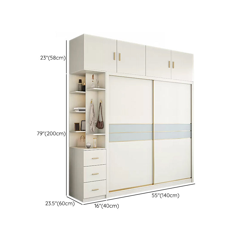 Contemporary Freestanding Wood Wardrobe Sliding Soft Close Doors in White Clearhalo 'Armoires & Wardrobes' 'armoires_wardrobes' 'Bedroom Furniture' 'furn' 'furn_armoires_wardrobes' 'Furniture' 6857441