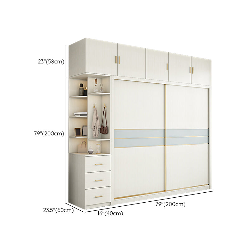 Contemporary Freestanding Wood Wardrobe Sliding Soft Close Doors in White Clearhalo 'Armoires & Wardrobes' 'armoires_wardrobes' 'Bedroom Furniture' 'furn' 'furn_armoires_wardrobes' 'Furniture' 6857444