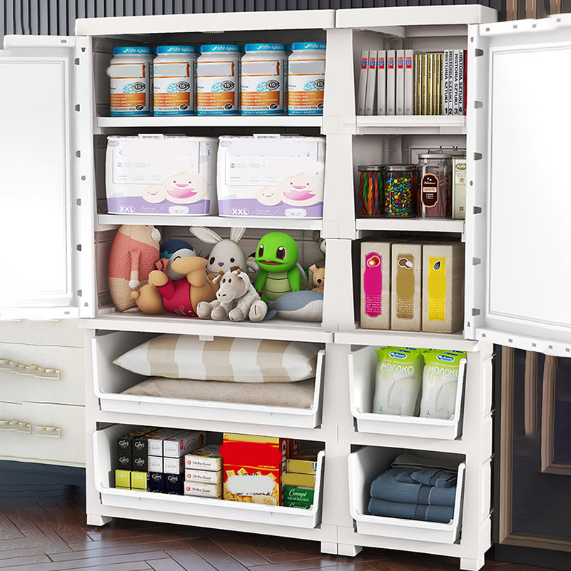 Armadio di stoccaggio bianco con cassetti mobile in plastica contemporanea