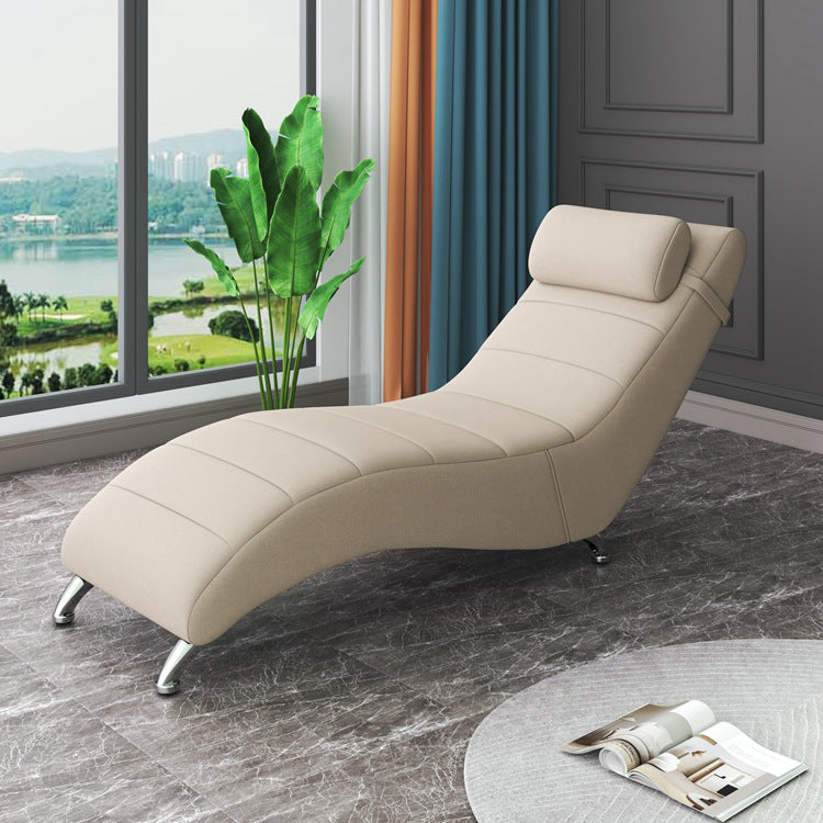 Faux Leather Chaise Lounge Armless Solid Color Chaise for Bedroom and Living Room Off-White Clearhalo 'Chairs & Seating' 'Chaise Lounge' 'chaise_lounge' 'furn' 'furn_chaise_lounge' 'Furniture' 'Living Room Furniture' 6858326