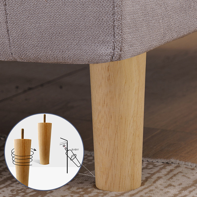 Canapé scandinave de 3 places avec oreillers en dos et bras de smoking et pattes en bois massif