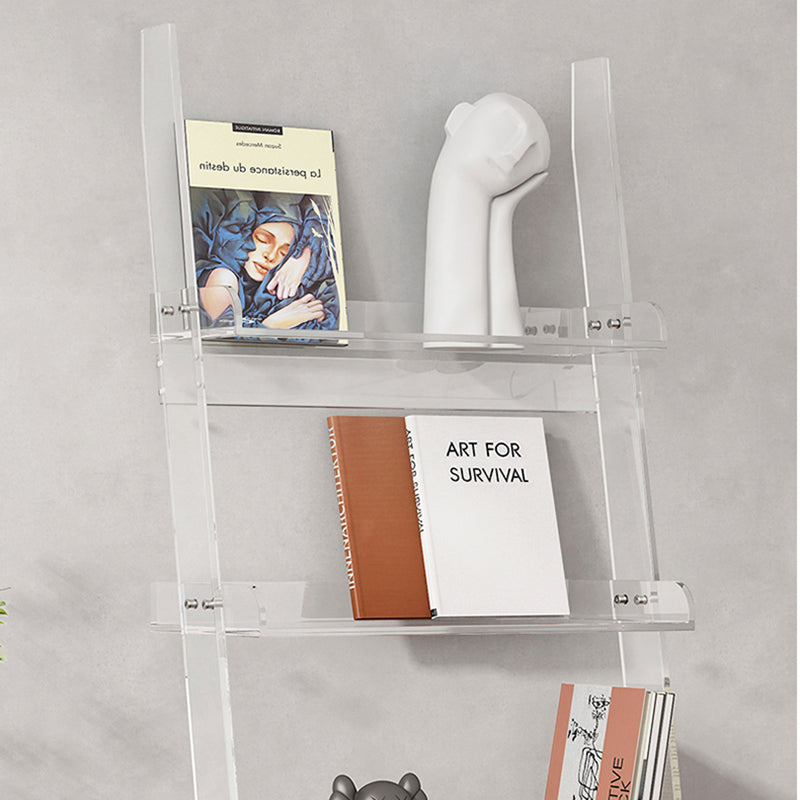 Contemporary Acrylic Bookcase Ladder Open Back Bookshelf with Shelves